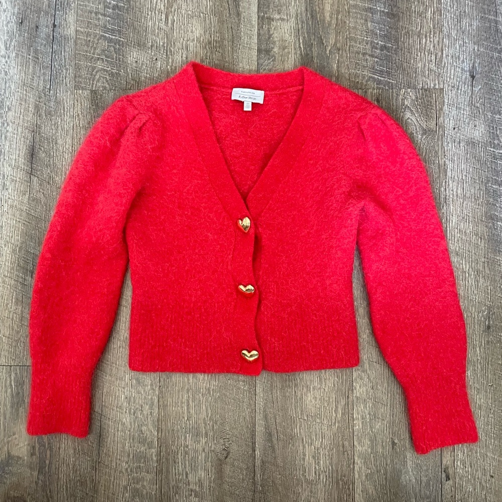 & Other Stories cropped puff sleeve cardigan alpaca red heart buttons